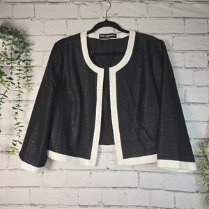 Karl Lagerfeld Vintage Black White Cropped Openfront 3/4 Sleeve Lined Blazer Xl